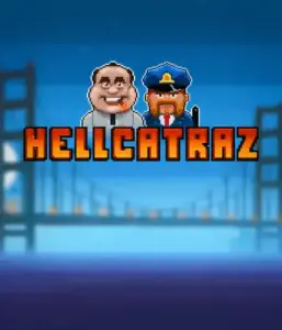 Explore the action-packed world of the Hellcatraz game by Relax Gaming, showcasing a cartoonish prisoner and a guard with the infamous Alcatraz prison and San Francisco skyline in the background. This graphic captures the light-hearted escapade of an Alcatraz-inspired game, ideal for fans of retro gaming, providing a captivating adventure. 